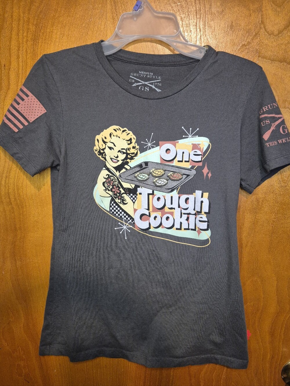 Grunt Style Women Retro 'One Tough Cookie' Graphic Tee - Black with Pastel Print